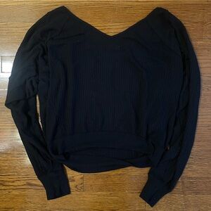 We The Free by Free People Relaxed Black V-neck Long Sleeve Top